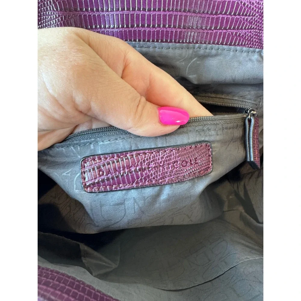 Danielle Nicole Tote Bag Women Large Purple Faux Lizard Embossed Structured Chic - Picture 6 of 14